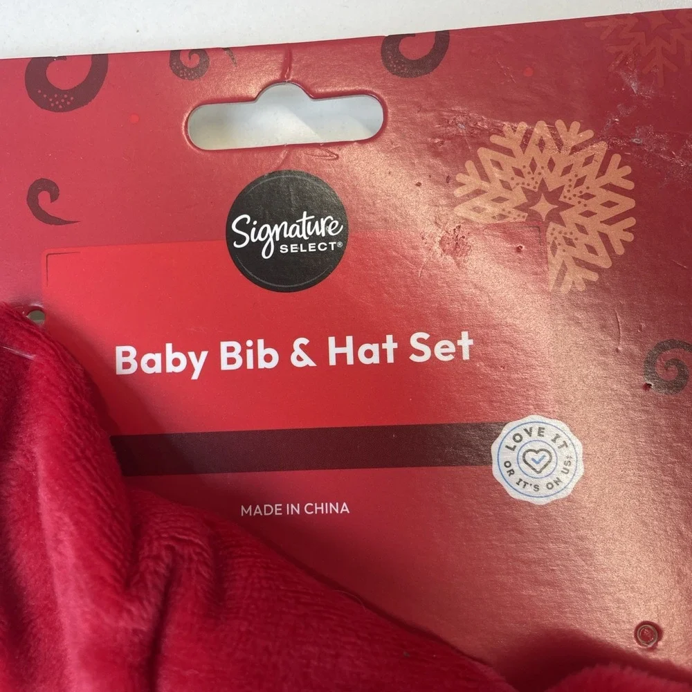 NWT Signature Select Santa Baby Bib Santa Hat Red White embroidered Christmas